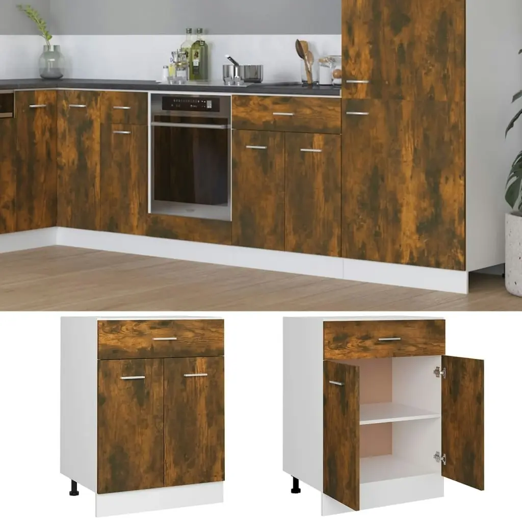 Drawer Bottom Cabinet Smoked Oak 60x46x81.5 cm Engineered Wood 815576