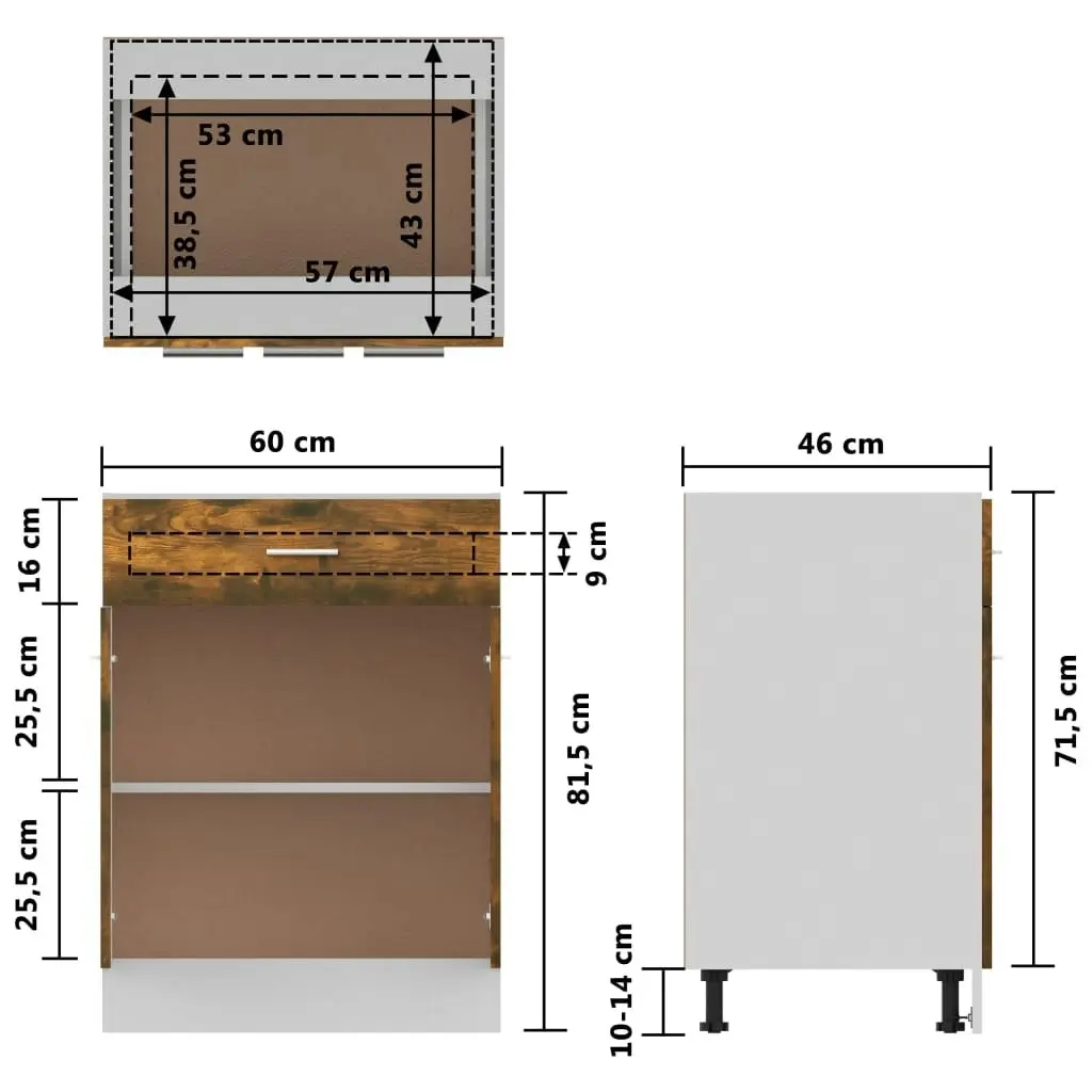 Drawer Bottom Cabinet Smoked Oak 60x46x81.5 cm Engineered Wood 815576