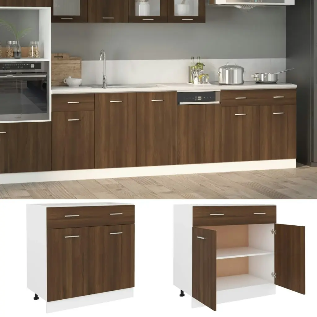 Drawer Bottom Cabinet Brown Oak 80x46x81.5 cm Engineered Wood 815581