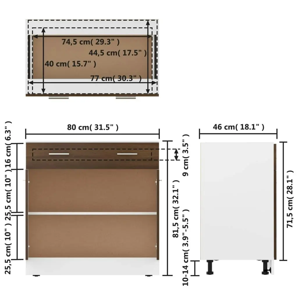 Drawer Bottom Cabinet Brown Oak 80x46x81.5 cm Engineered Wood 815581