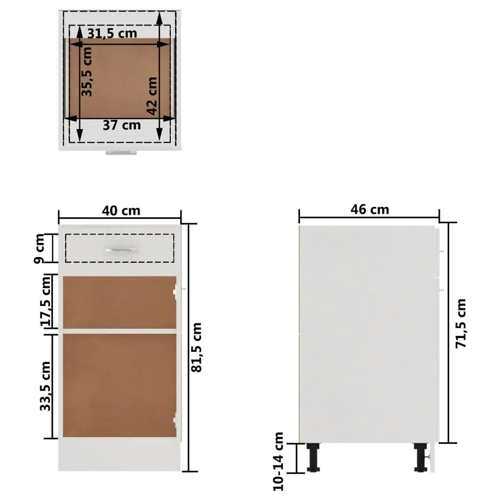 Drawer Bottom Cabinet White 40x46x81.5 cm Engineered Wood 801212