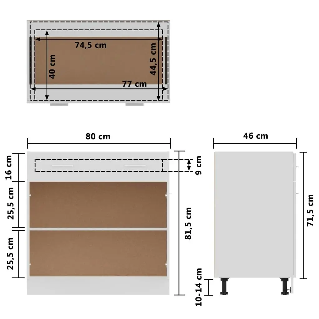 Drawer Bottom Cabinet White 80x46x81.5 cm Engineered Wood 801236