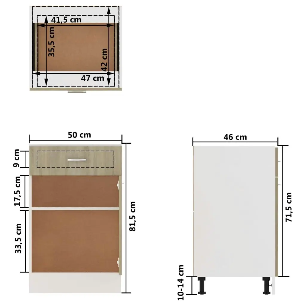 Drawer Bottom Cabinet Sonoma Oak 50x46x81.5 cm Engineered Wood 801223