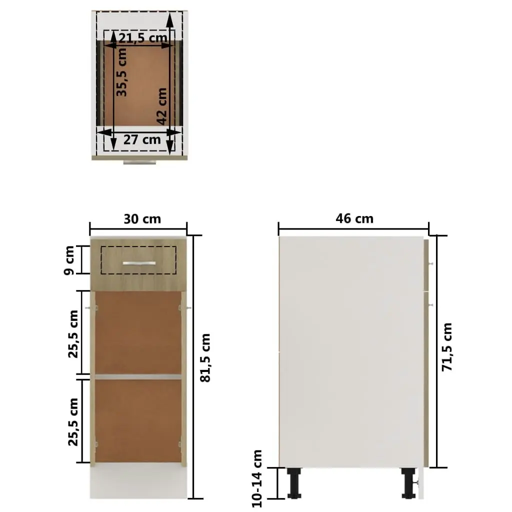 Drawer Bottom Cabinet Sonoma Oak 30x46x81.5 cm Engineered Wood 801207