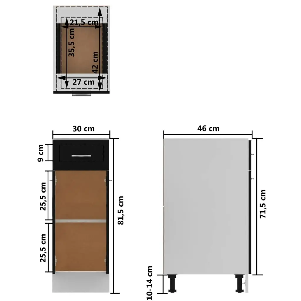 Drawer Bottom Cabinet Black 30x46x81.5 cm Engineered Wood 801205