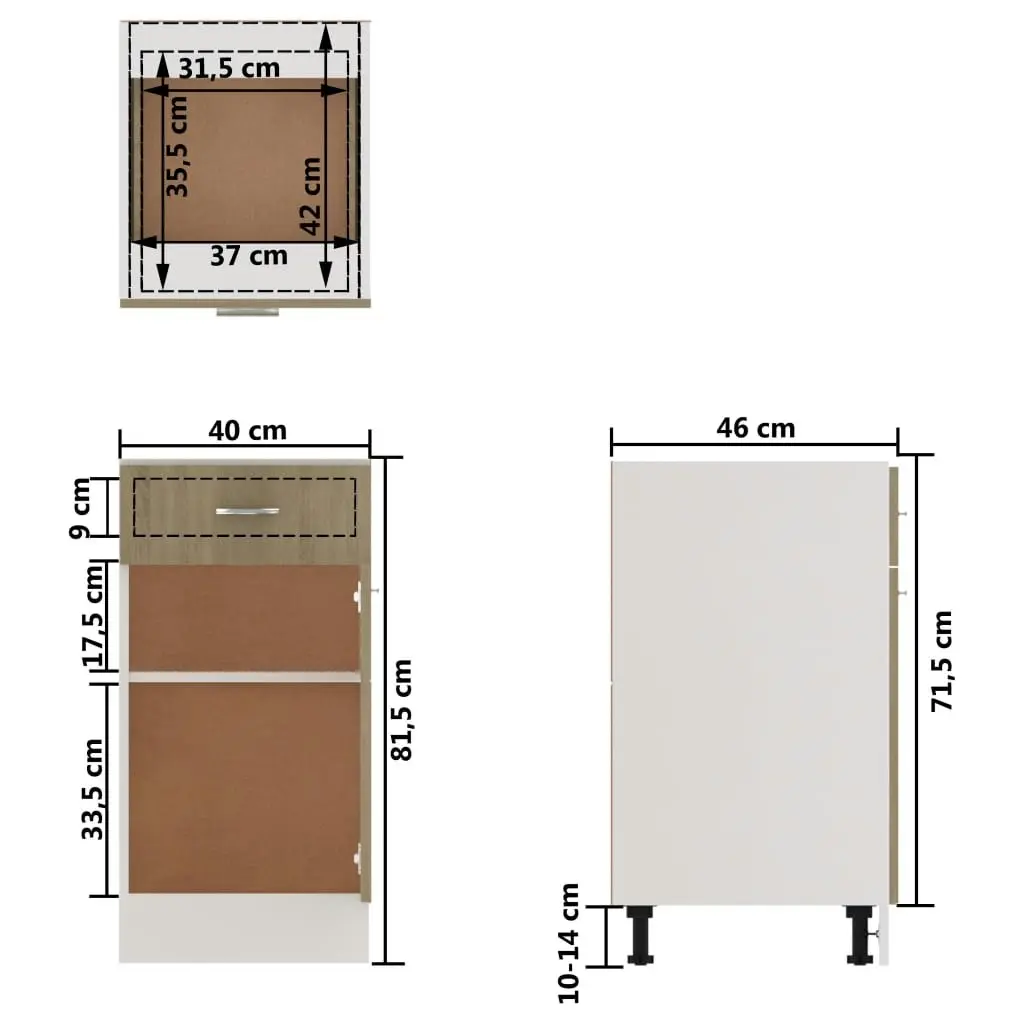 Drawer Bottom Cabinet Sonoma Oak 40x46x81.5 cm Engineered Wood 801215