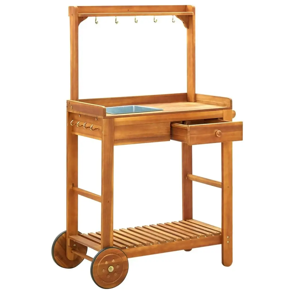 Garden Kitchen Trolley Solid Wood Acacia 92x43.5x141.5 cm 43986