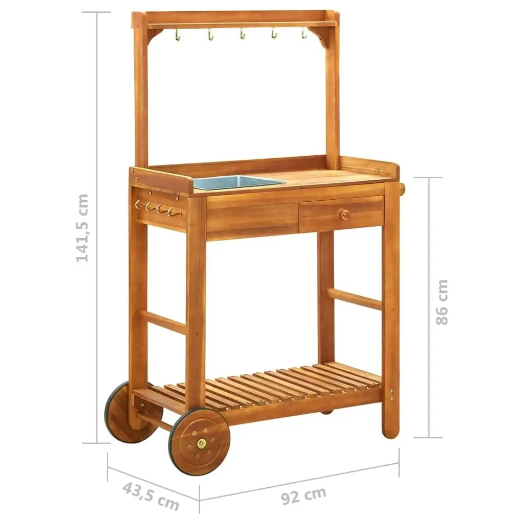 Garden Kitchen Trolley Solid Wood Acacia 92x43.5x141.5 cm 43986