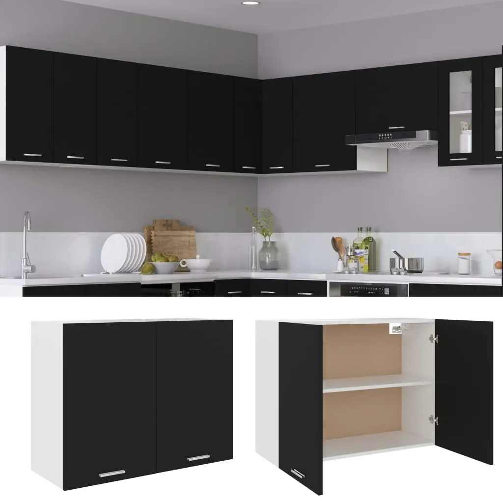 Hanging Cabinet Black 80x31x60 cm Engineered Wood 801277