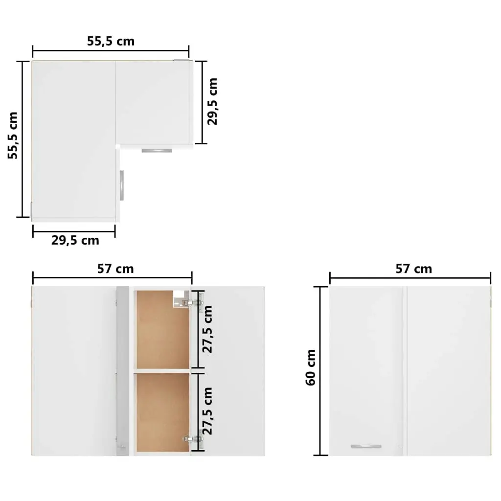 Hanging Corner Cabinet White 57x57x60 cm Engineered Wood 802537