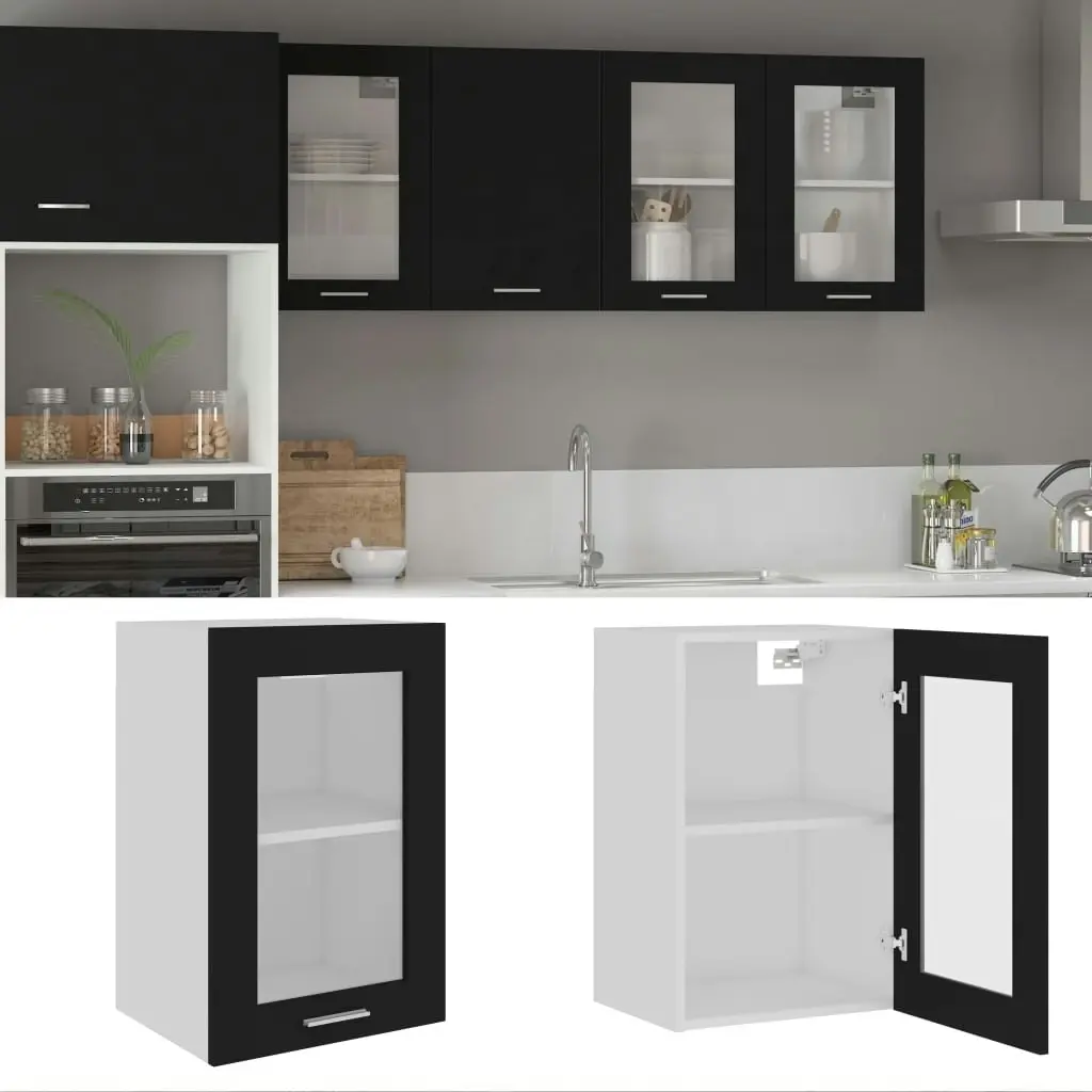 Hanging Glass Cabinet Black 40x31x60 cm Engineered Wood 802506