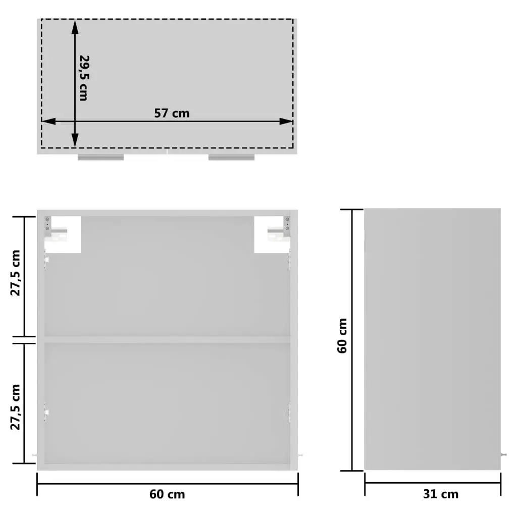 Hanging Glass Cabinet White 60x31x60 cm Engineered Wood 802521