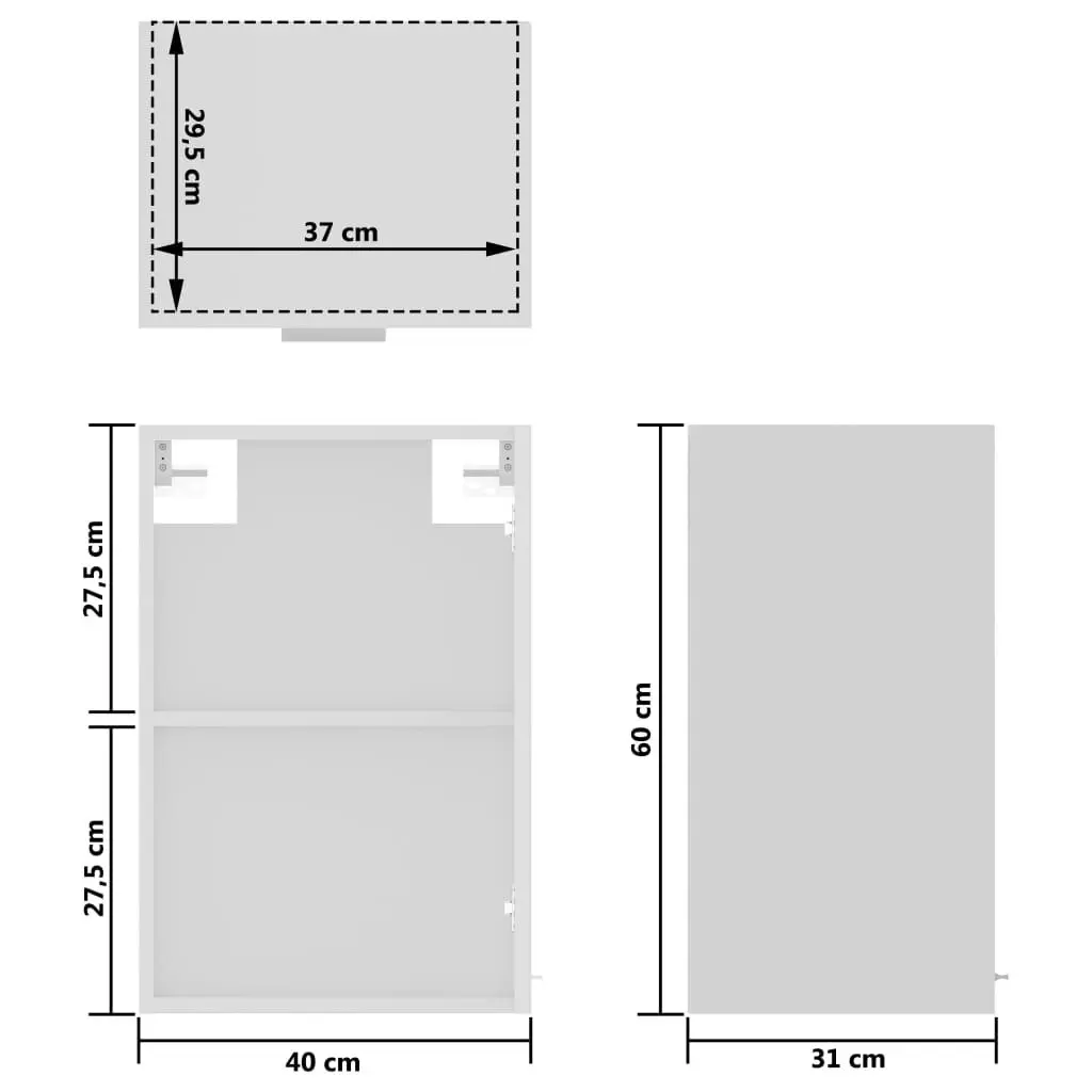 Hanging Glass Cabinet White 40x31x60 cm Engineered Wood 802505