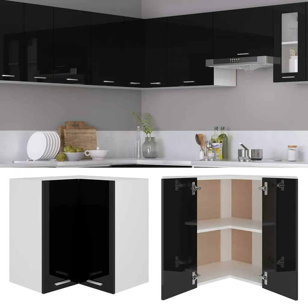 Hanging Corner Cabinet High Gloss Black 57x57x60 cm Engineered Wood 806396