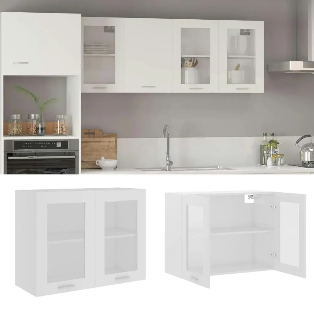 Hanging Glass Cabinet White 80x31x60 cm Engineered Wood 802529