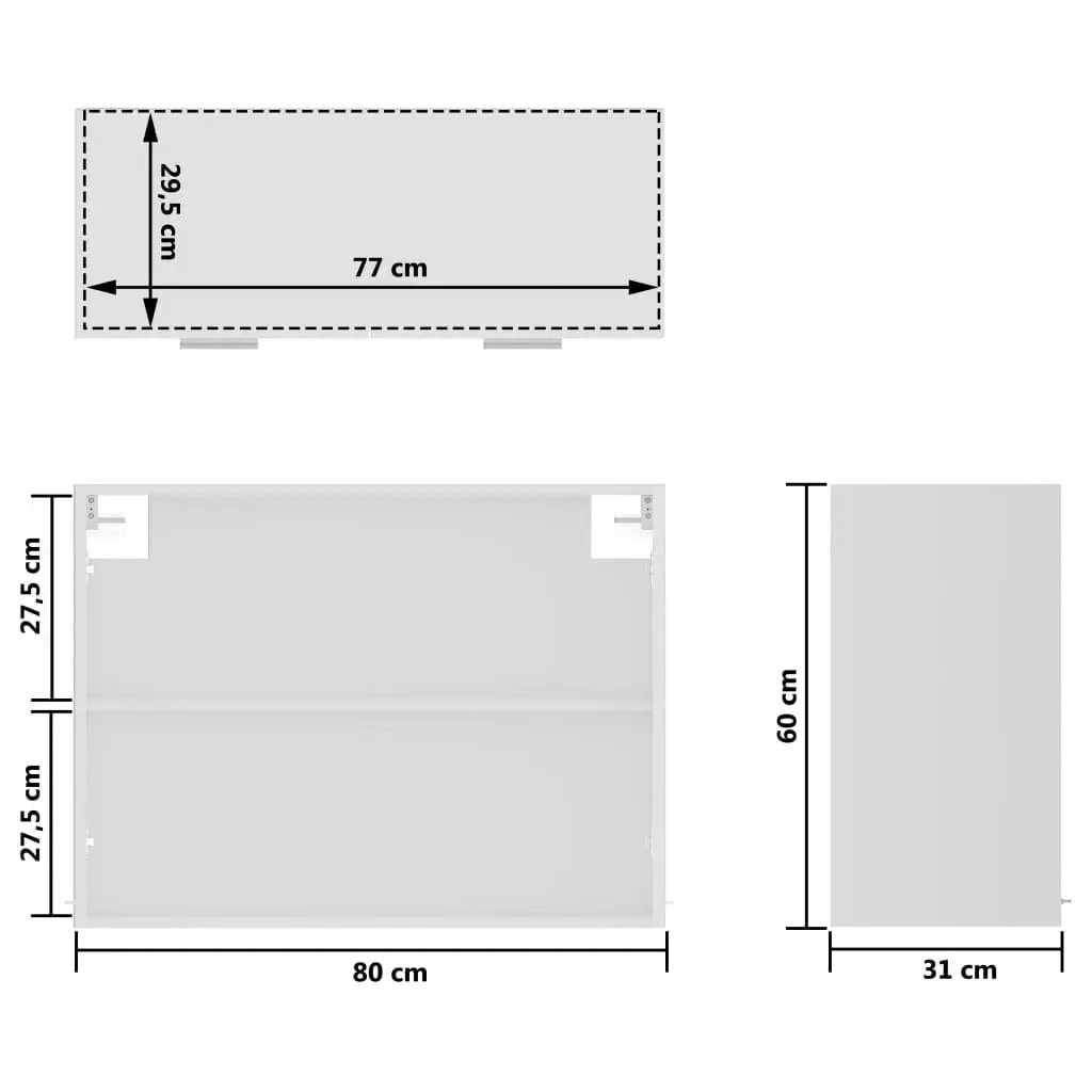 Hanging Glass Cabinet White 80x31x60 cm Engineered Wood 802529