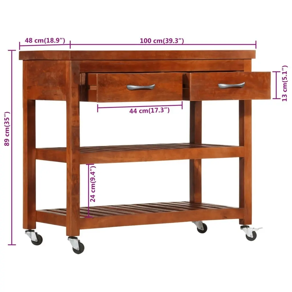 Kitchen Trolley 100x48x89 cm Solid Acacia Wood 282753