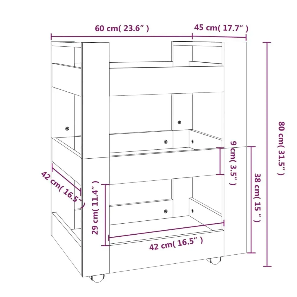 Kitchen Trolley Grey Sonoma 60x45x80 cm Engineered Wood 816822