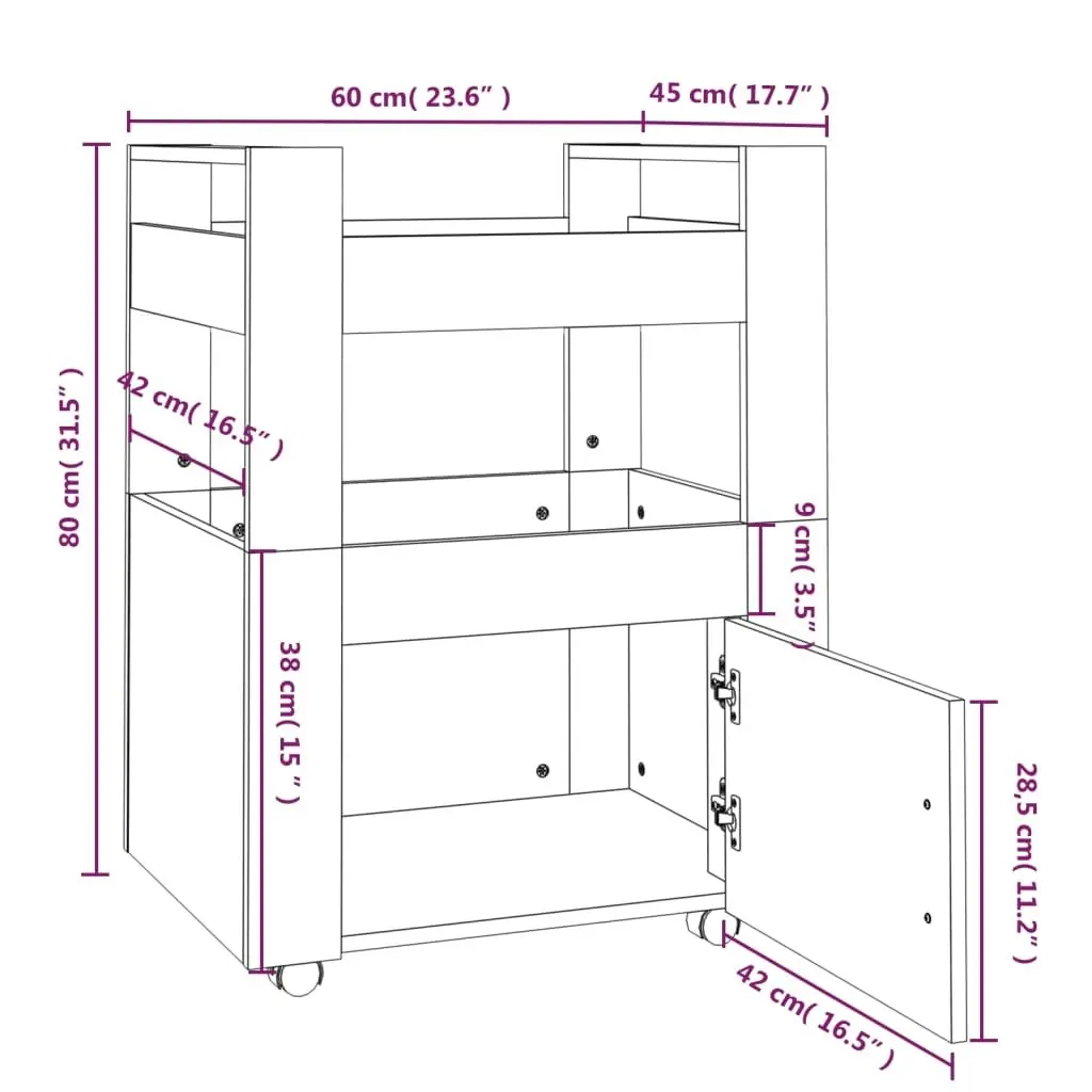 Kitchen Trolley High Gloss White 60x45x80 cm Engineered Wood 816826