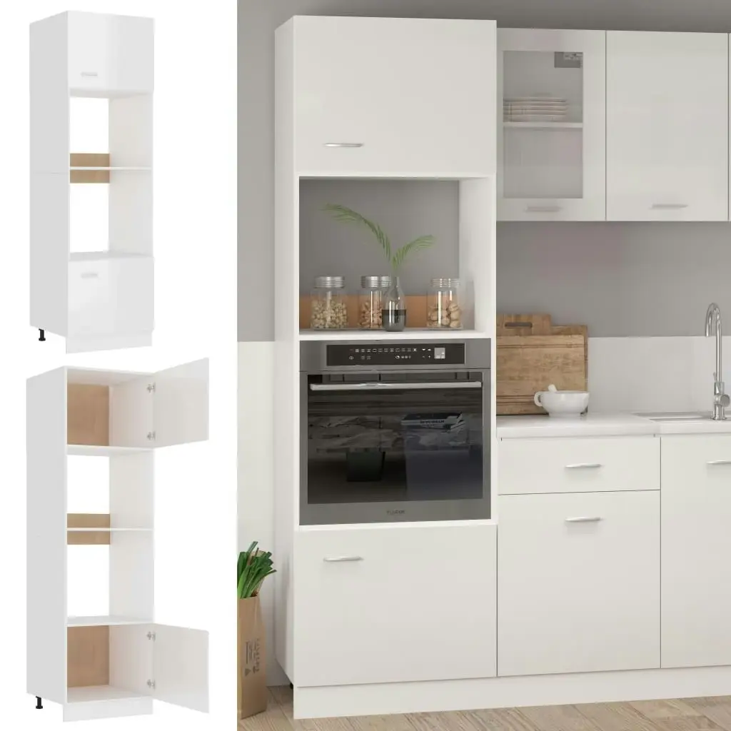 Microwave Cabinet High Gloss White 60x57x207 cm Engineered Wood 802551