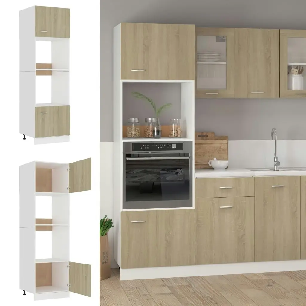 Microwave Cabinet Sonoma Oak 60x57x207 cm Engineered Wood 802549