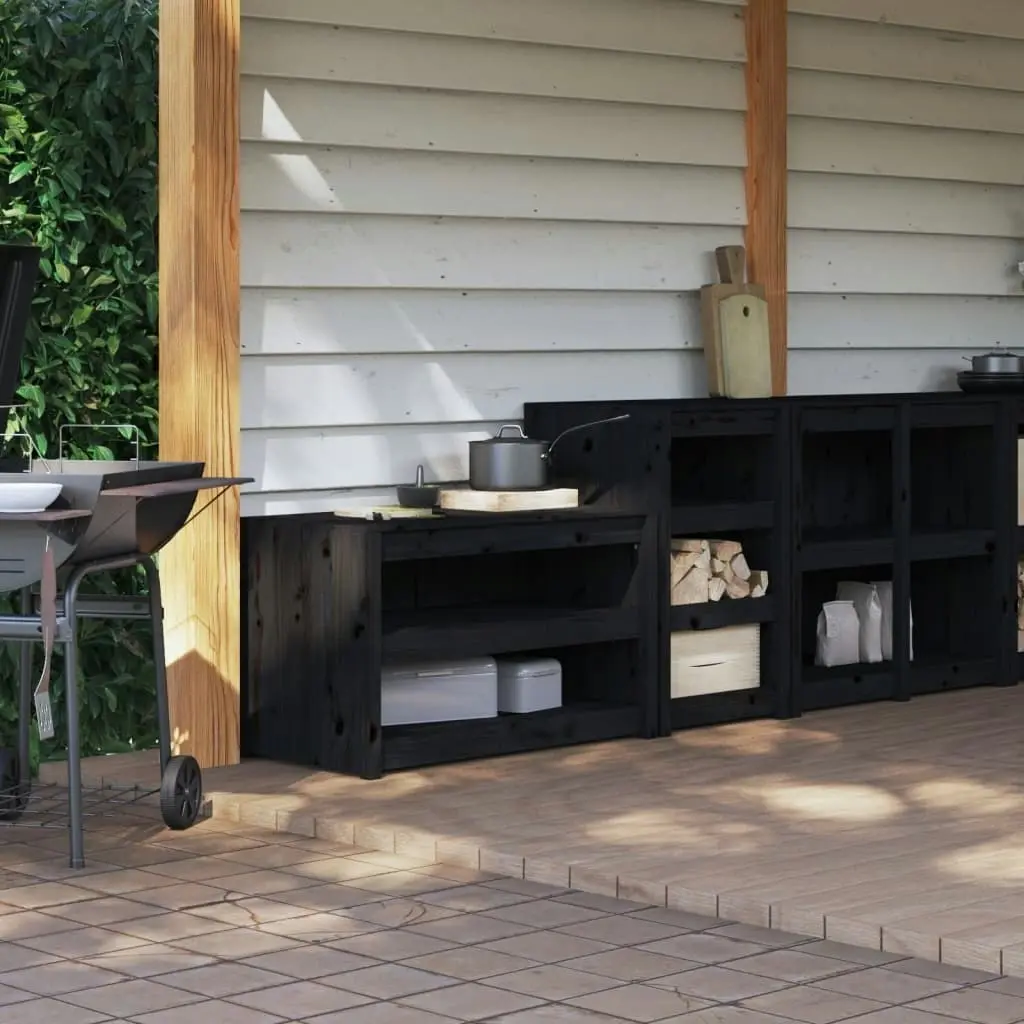 Outdoor Kitchen Cabinets 2 pcs Black Solid Wood Pine 3196132