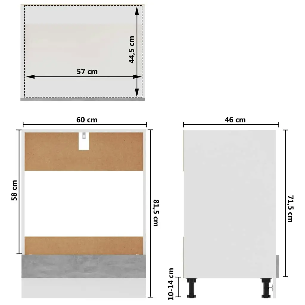 Oven Cabinet Concrete Grey 60x46x81.5 cm Engineered Wood 802501