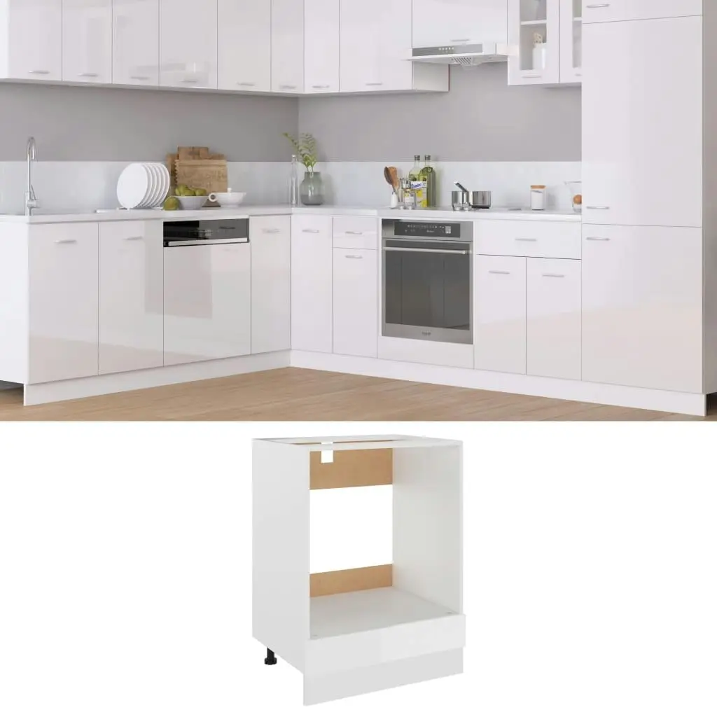 Oven Cabinet High Gloss White 60x46x81.5 cm Engineered Wood 802502