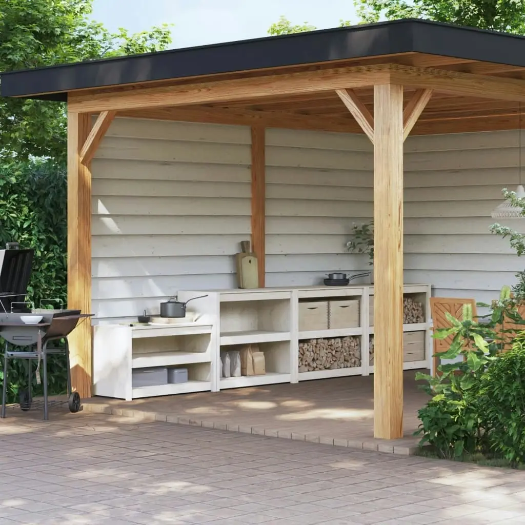 Outdoor Kitchen Cabinets 3 pcs White Solid Wood Pine 3196135