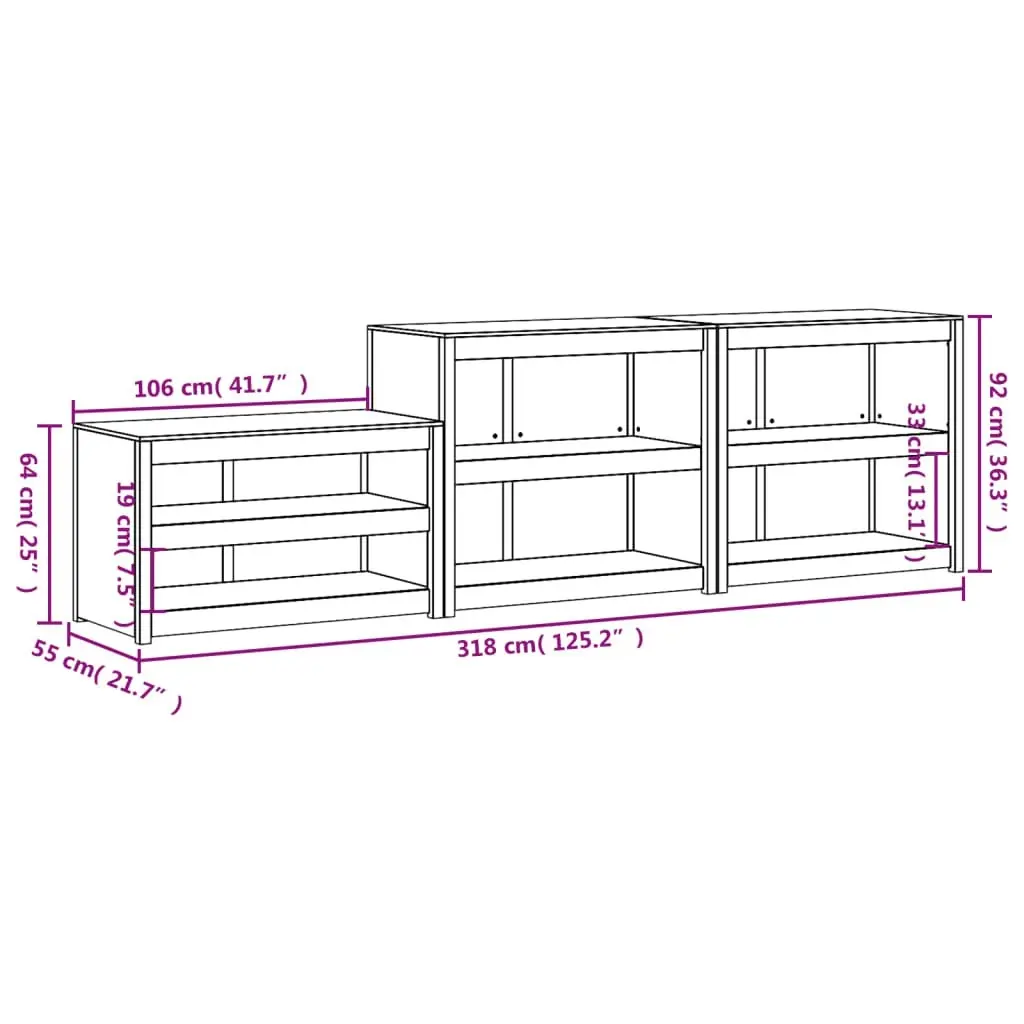 Outdoor Kitchen Cabinets 3 pcs White Solid Wood Pine 3196135