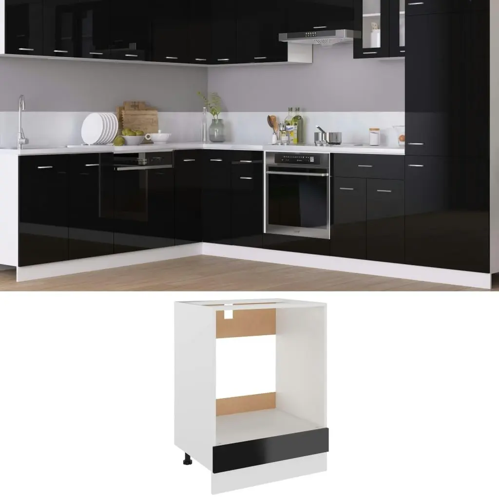 Oven Cabinet High Gloss Black 60x46x81.5 cm Engineered Wood 802503