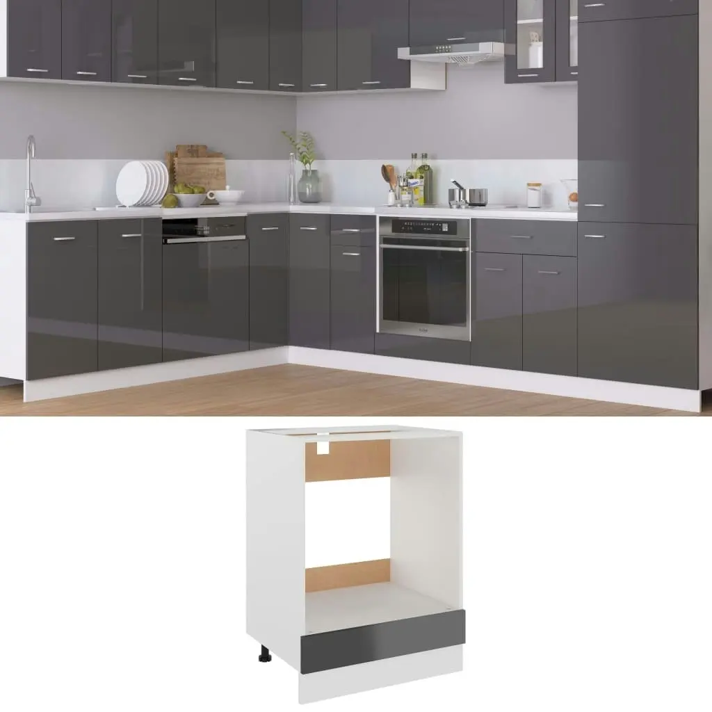 Oven Cabinet High Gloss Grey 60x46x81.5 cm Engineered Wood 802504