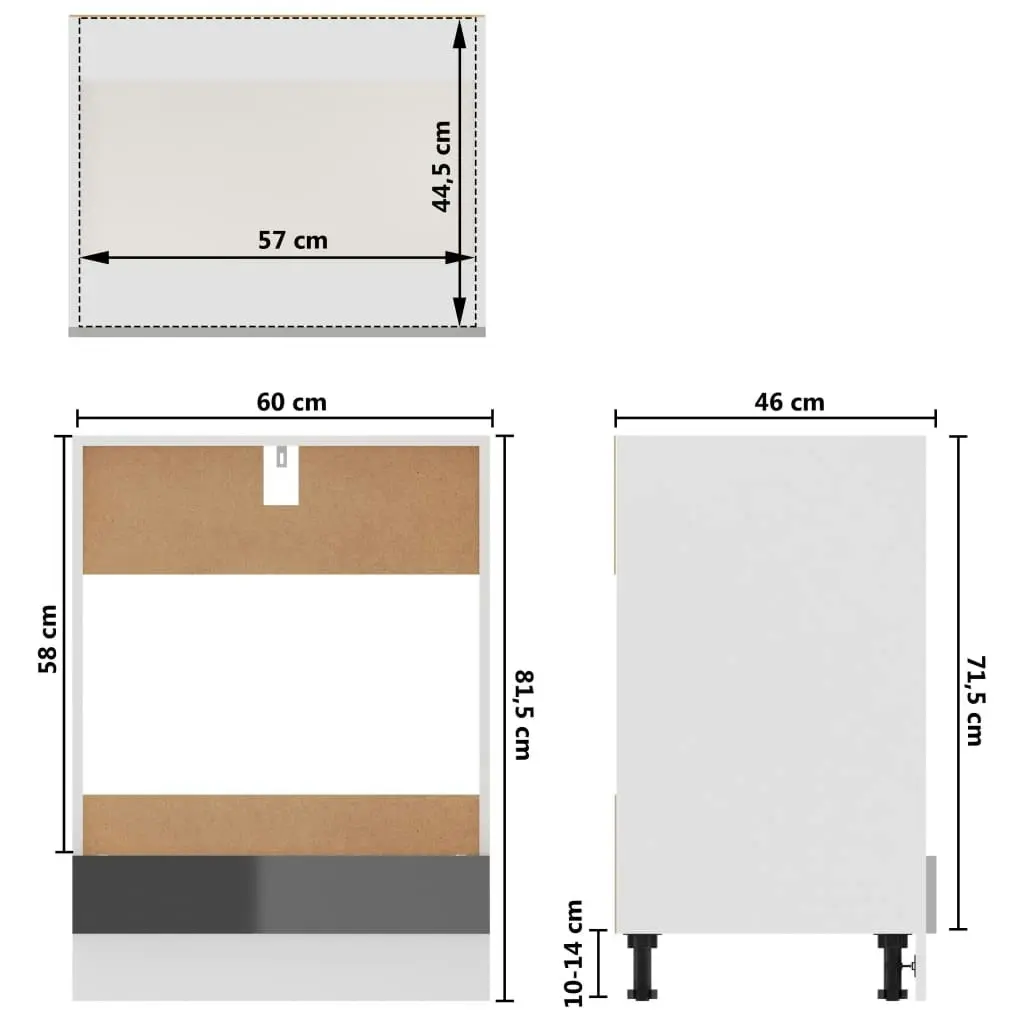 Oven Cabinet High Gloss Grey 60x46x81.5 cm Engineered Wood 802504