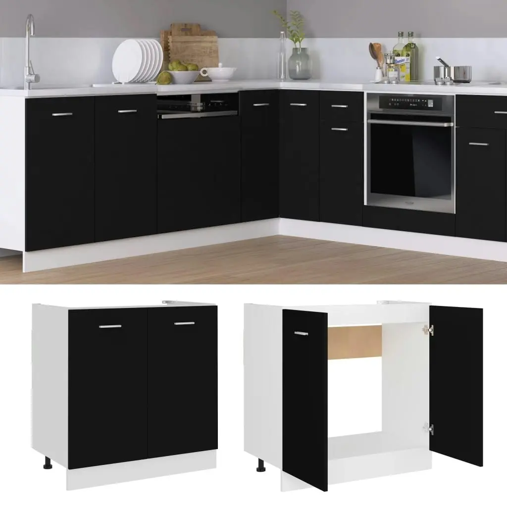 Sink Bottom Cabinet Black 80x46x81.5 cm Engineered Wood 801197