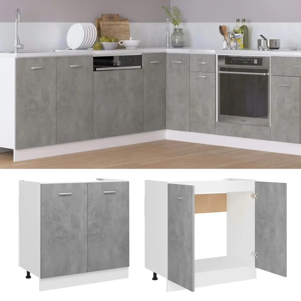 Sink Bottom Cabinet Concrete Grey 80x46x81.5 cm Engineered Wood 801200