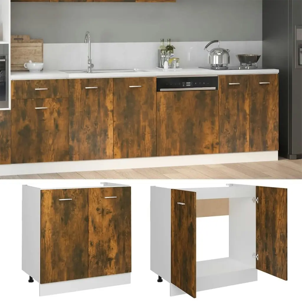 Sink Bottom Cabinet Smoked Oak 80x46x81.5 cm Engineered Wood 815564