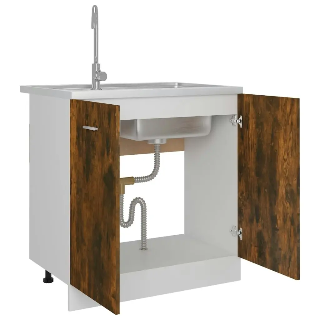 Sink Bottom Cabinet Smoked Oak 80x46x81.5 cm Engineered Wood 815564