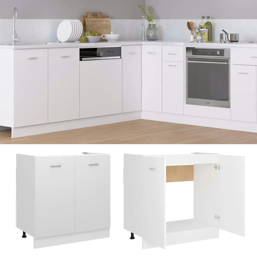 Sink Bottom Cabinet White 80x46x81.5 cm Engineered Wood 801196