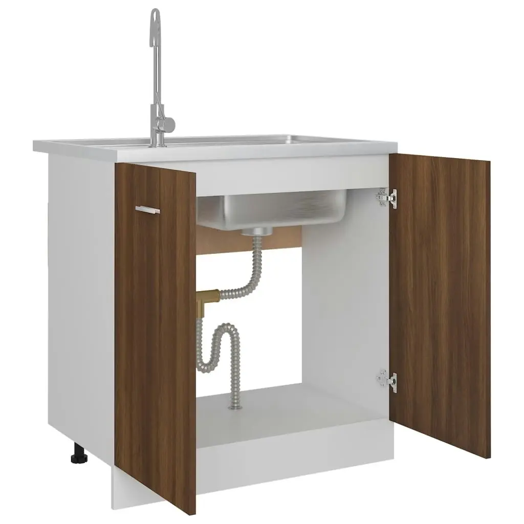 Sink Bottom Cabinet Brown Oak 80x46x81.5 cm Engineered Wood 815566