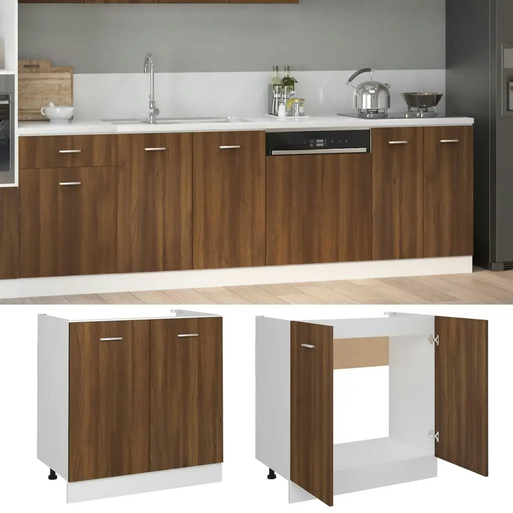 Sink Bottom Cabinet Brown Oak 80x46x81.5 cm Engineered Wood 815566