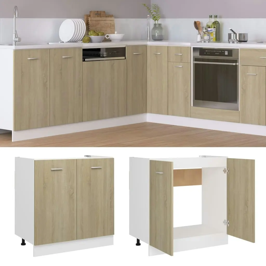 Sink Bottom Cabinet Sonoma Oak 80x46x81.5 cm Engineered Wood 801199