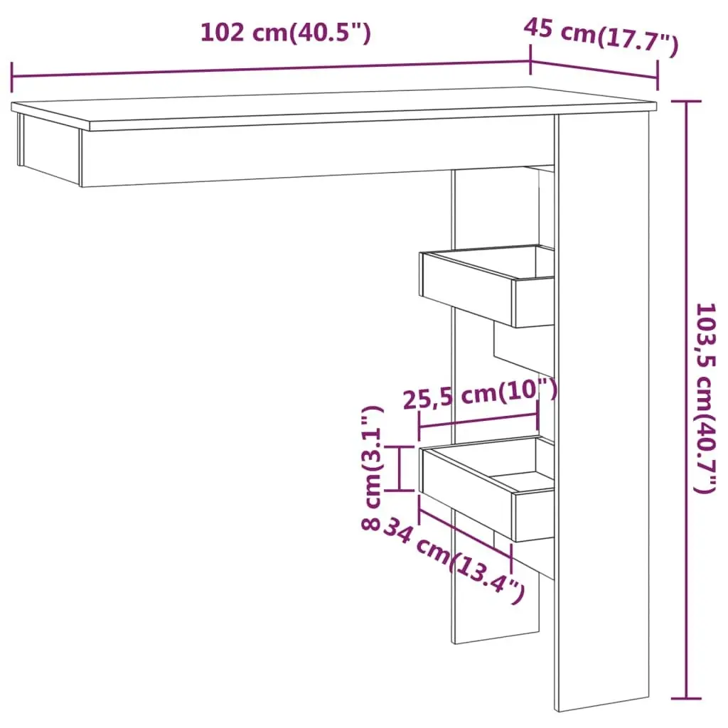 Wall Bar Table Grey Sonoma 102x45x103.5 cm Engineered Wood 817223