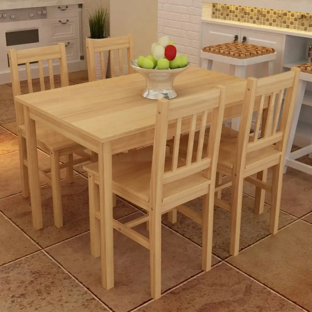 Wooden Dining Table with 4 Chairs Natural 241220