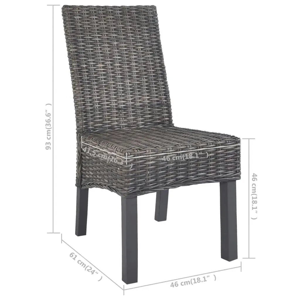 Dining Chairs 2 pcs Brown Kubu Rattan and Mango Wood 246655