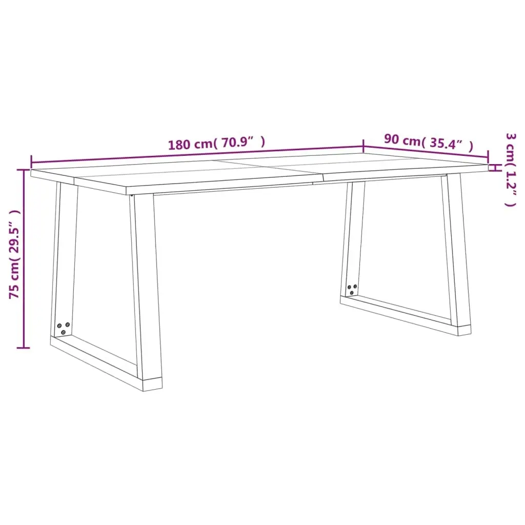 Dining Table with Live Edge 180x90x75 cm Solid Wood Acacia 353291