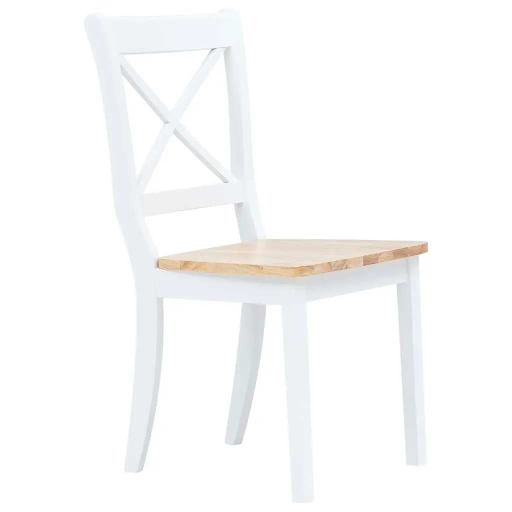 Dining Chairs 4 pcs White and Light Wood Solid Rubber Wood 247359