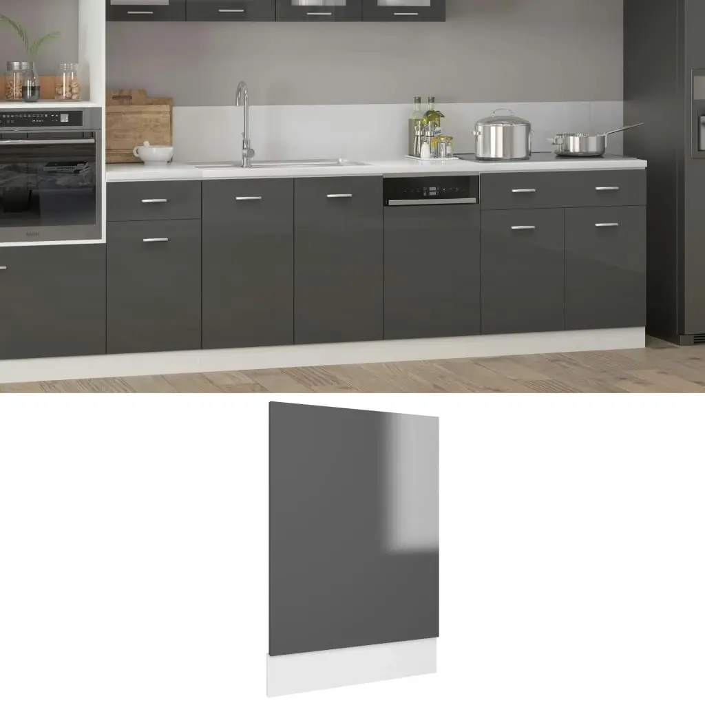 Dishwasher Panel High Gloss Grey 45x3x67 cm Engineered Wood 802561