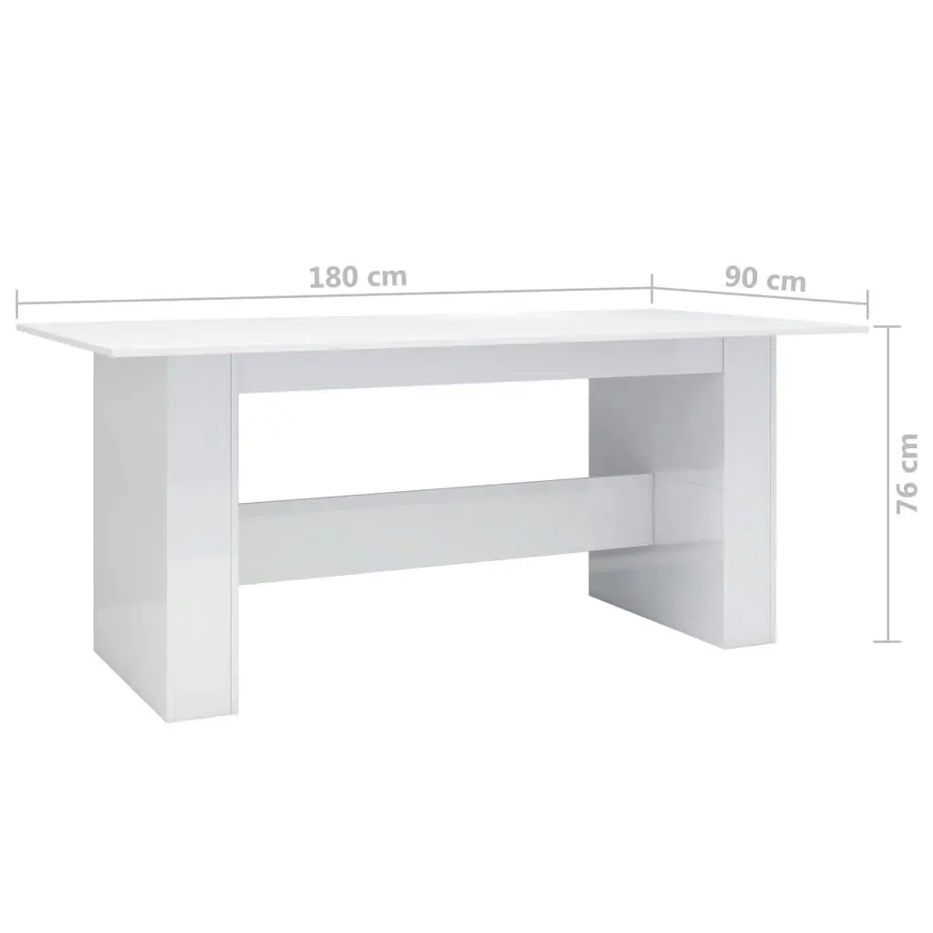 Dining Table High Gloss White 180x90x76 cm Engineered Wood 800474