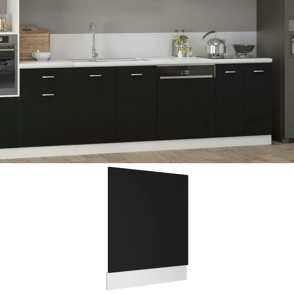 Dishwasher Panel Black 59.5x3x67 cm Engineered Wood 802563