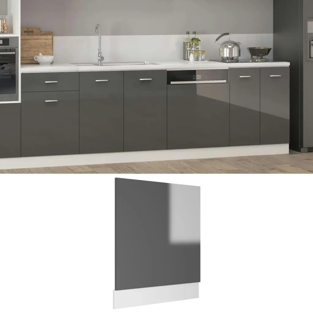 Dishwasher Panel High Gloss Grey 59.5x3x67 cm Engineered Wood 802569